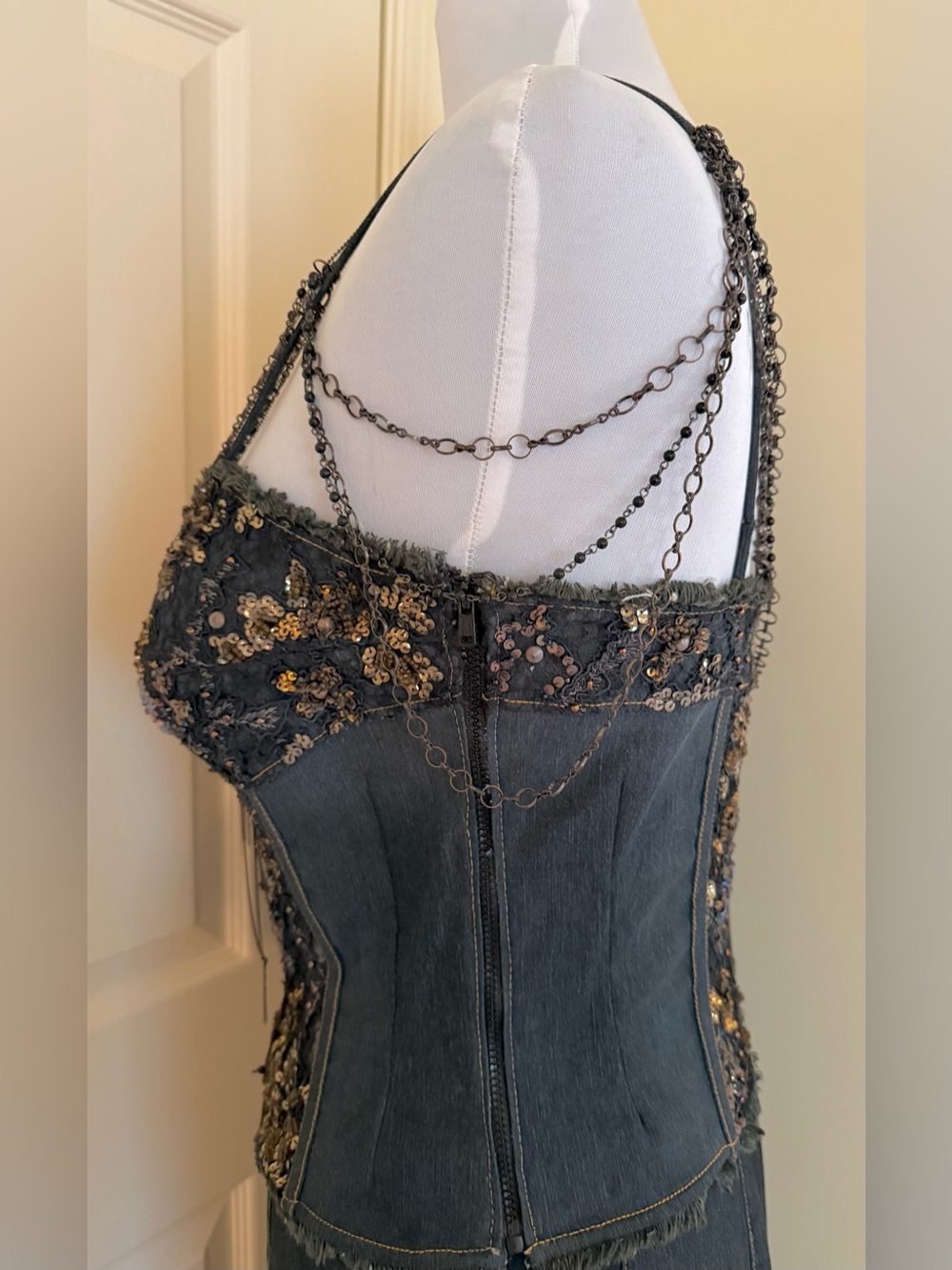 ORNA FARHO DENIM W/BEADING DRESSY 3 PSC SUIT TOP/SKIRT MANDALAY STYLE FR42/8US - Picture 3 of 13